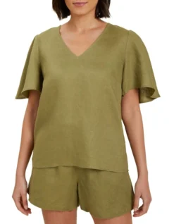 Core Linen Flutter Sleeve Top