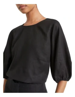 Core Linen Balloon Sleeve Top In Black -Heritage 911955070 911905570 3 720x928