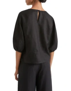 Core Linen Balloon Sleeve Top In Black -Heritage 911955070 911905570 4 720x928