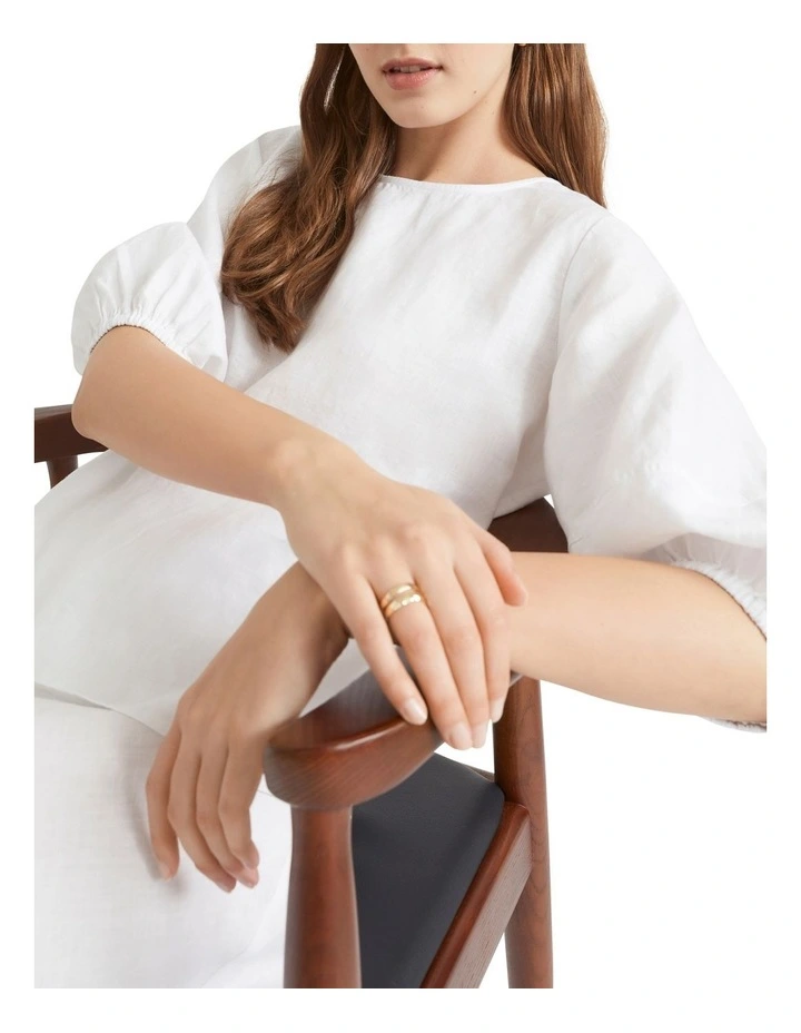 Core Linen Balloon Sleeve Top In White 2 Core Linen Balloon Sleeve Top In White - Image 2