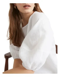 Core Linen Balloon Sleeve Top In White 6 Core Linen Balloon Sleeve Top In White -Heritage 911955070 911905930 3 720x928