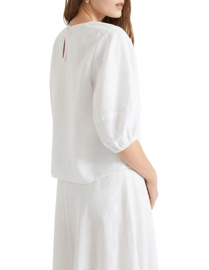 Core Linen Balloon Sleeve Top In White 4 Core Linen Balloon Sleeve Top In White - Image 4