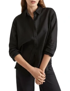Core Linen Boyfriend Shirt In Black
