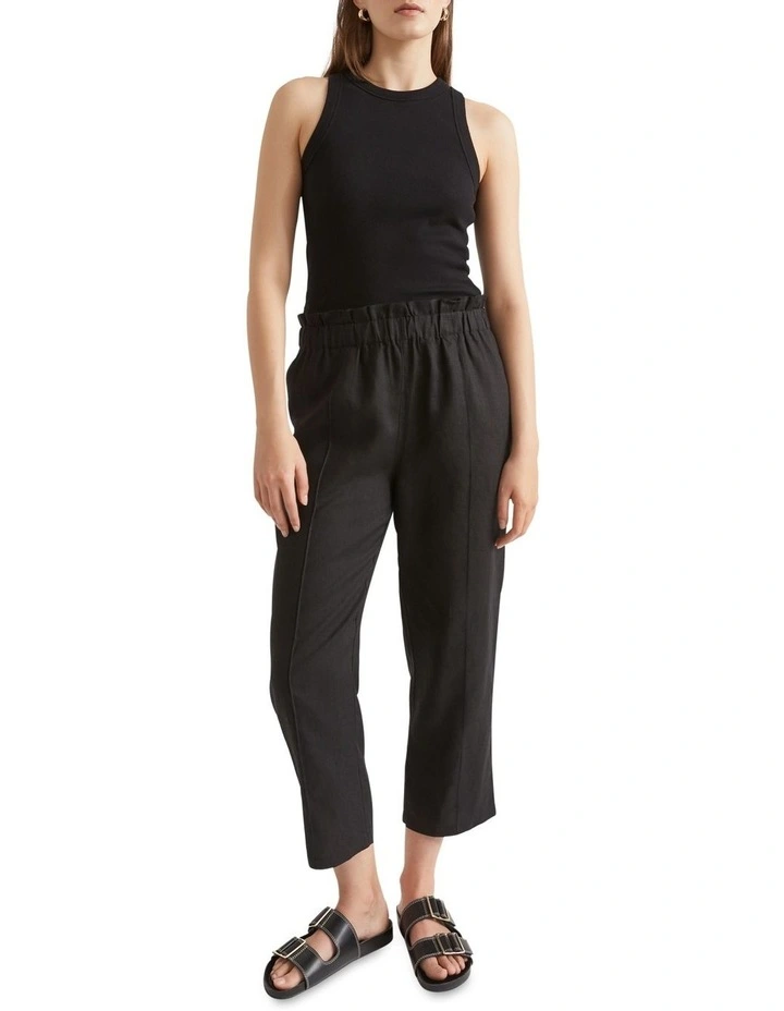 Core Linen Paperbag Pant In Black 1 Core Linen Paperbag Pant In Black
