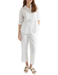 Core Linen Paperbag Pant In White