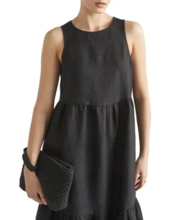 Core Linen Midi Dress In Black