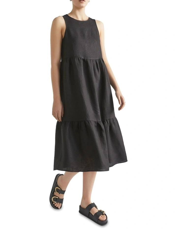 Core Linen Midi Dress In Black 2 Core Linen Midi Dress In Black - Image 2