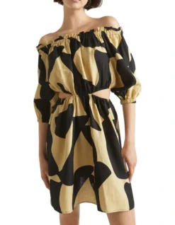 Heritage 35 Abstract Off Shoulder Cut Out Dress In Multi