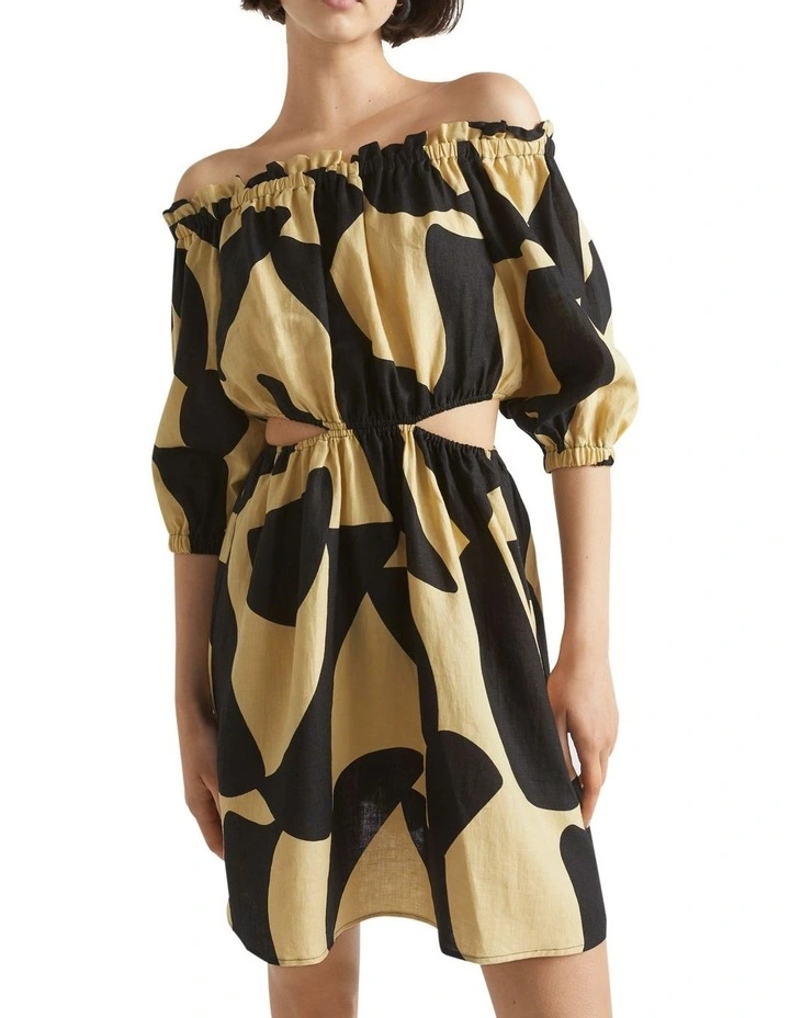 Abstract Off Shoulder Cut Out Dress In Multi 1 Abstract Off Shoulder Cut Out Dress In Multi