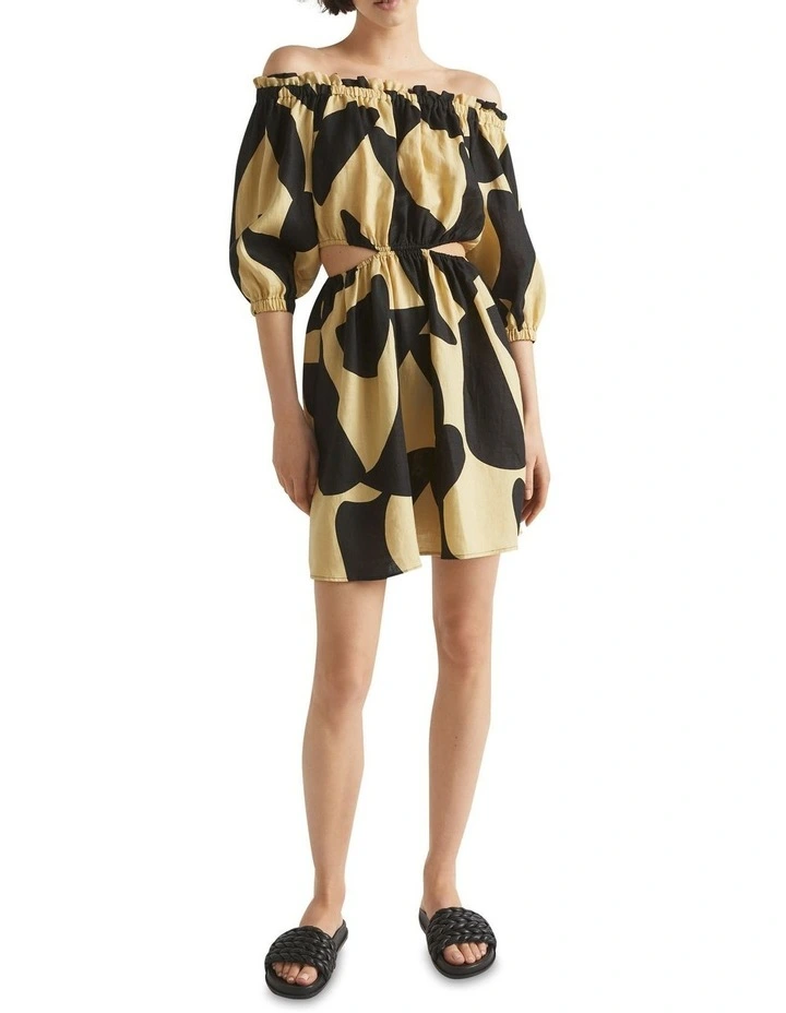 Abstract Off Shoulder Cut Out Dress In Multi 2 Abstract Off Shoulder Cut Out Dress In Multi - Image 2