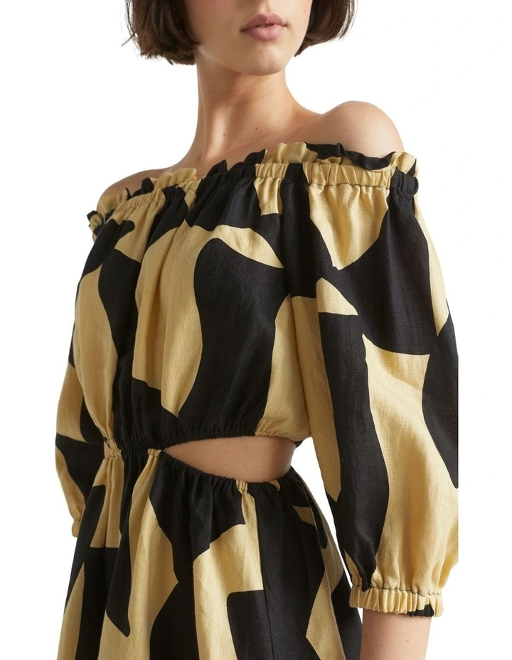 Abstract Off Shoulder Cut Out Dress In Multi 3 Abstract Off Shoulder Cut Out Dress In Multi - Image 3