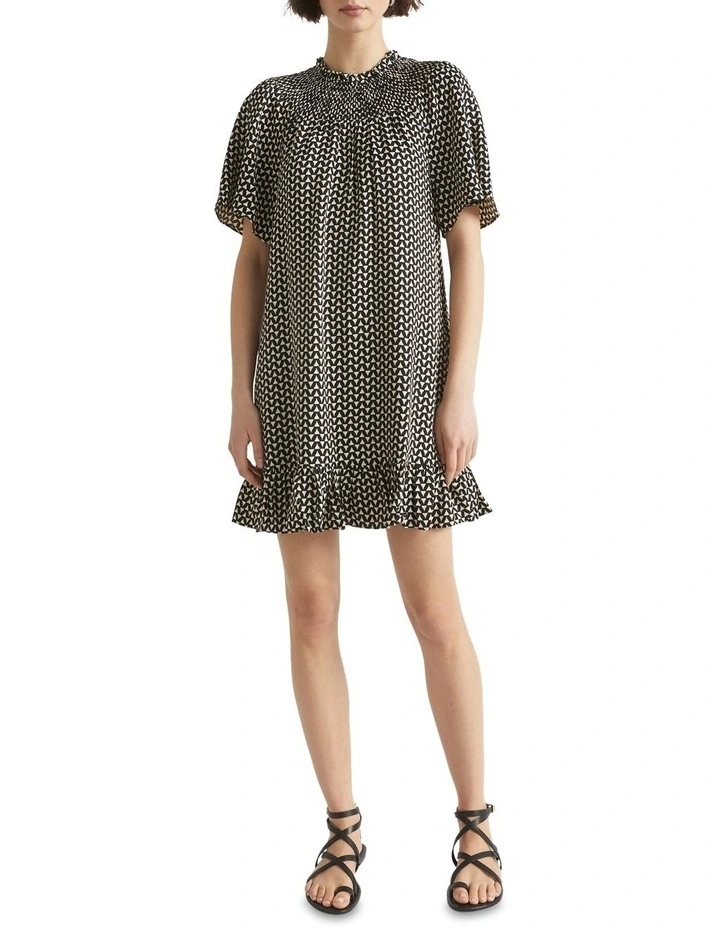 Geo Twill Shirred Mini Dress 2 Geo Twill Shirred Mini Dress - Image 2