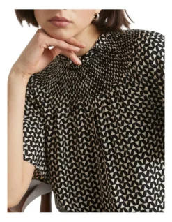 Geo Twill Shirred Mini Dress 6 Geo Twill Shirred Mini Dress -Heritage 927443350 3 720x928