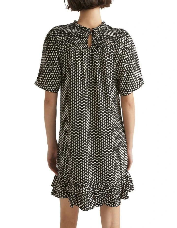 Geo Twill Shirred Mini Dress 4 Geo Twill Shirred Mini Dress - Image 4