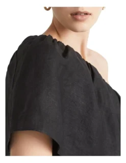Linen One Shoulder Maxi Dress In Black -Heritage 928613080 928603720 3 720x928