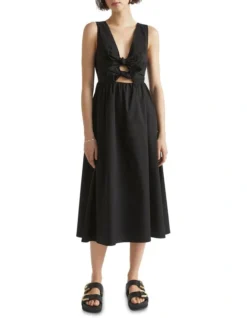 Sateen Tie Front Midi Dress