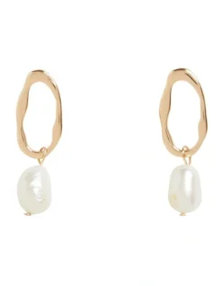 Organic Pearl Stud Earrings In Gold