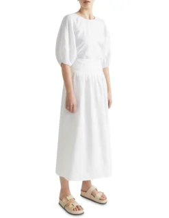 Core Linen Gathered Maxi Skirt In Whisper White