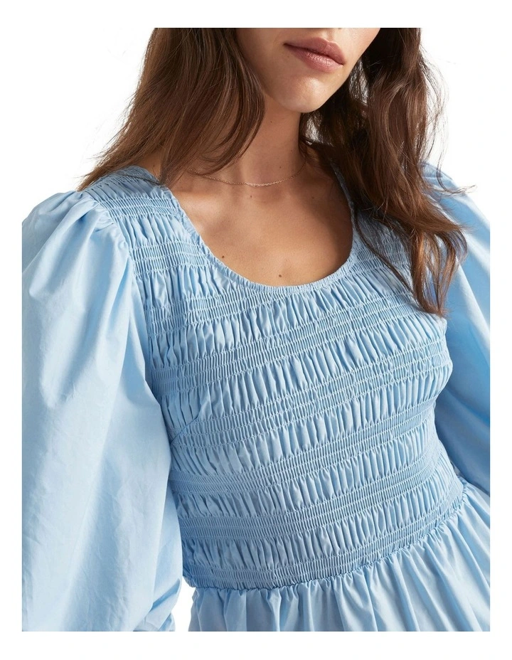 Poplin Shirred Mini Dress 4 Poplin Shirred Mini Dress - Image 4