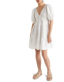 Linen Tie Back Mini Dress