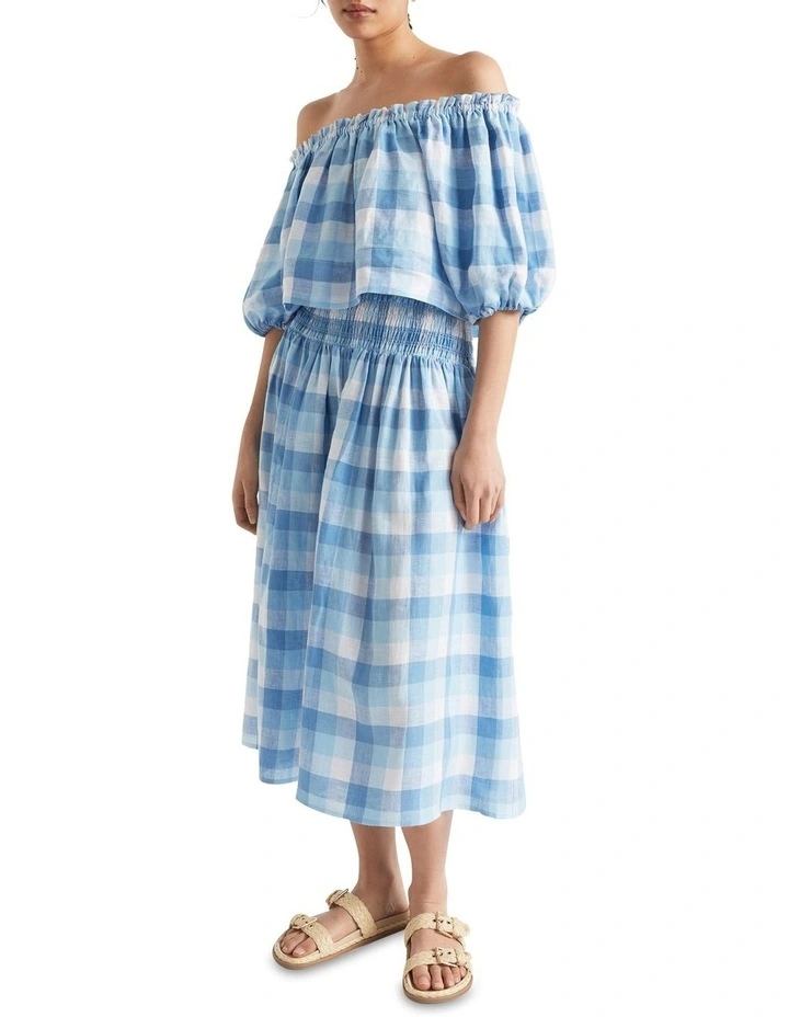 Linen Check Shirred Skirt 1 Linen Check Shirred Skirt