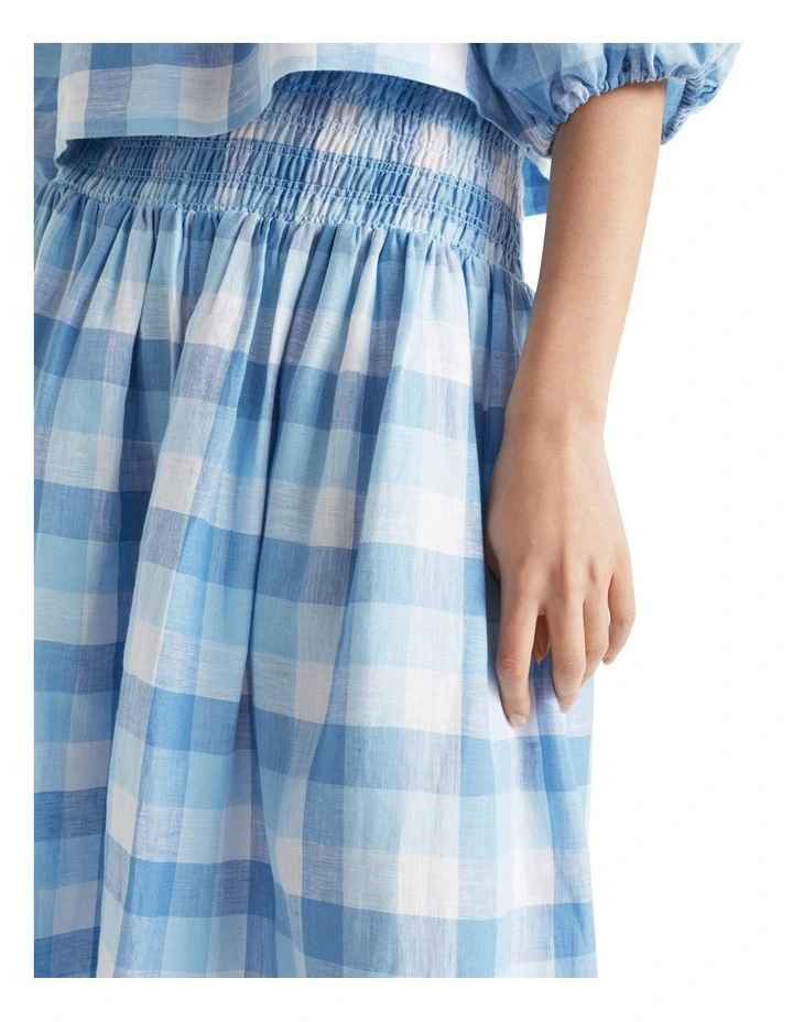 Linen Check Shirred Skirt 2 Linen Check Shirred Skirt - Image 2