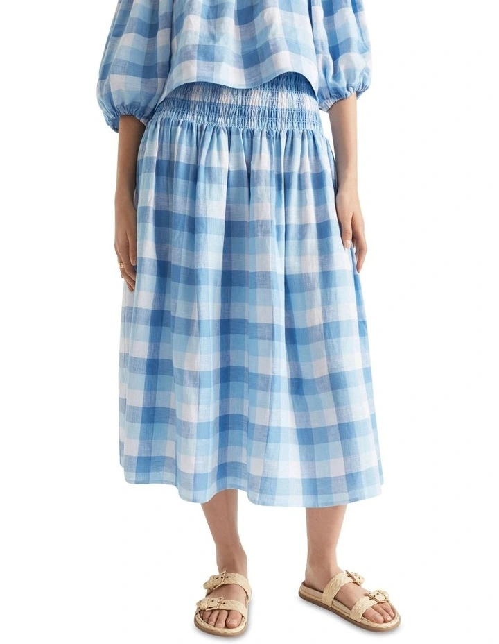Linen Check Shirred Skirt 3 Linen Check Shirred Skirt - Image 3
