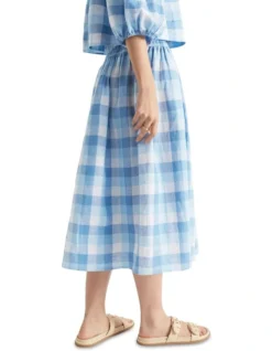 Linen Check Shirred Skirt 7 Linen Check Shirred Skirt -Heritage 937923400 4 720x928