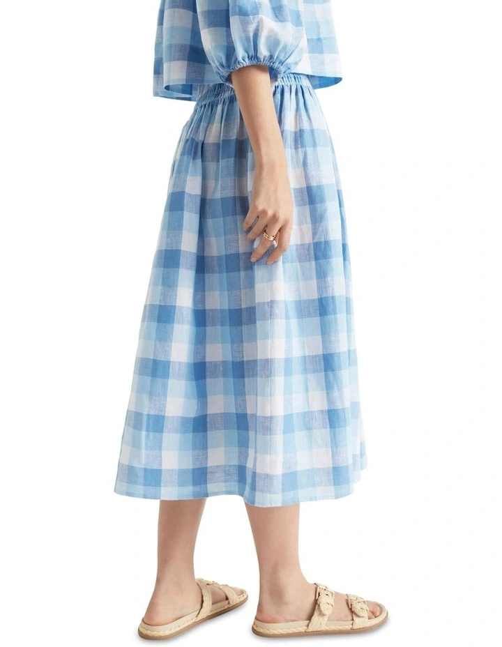 Linen Check Shirred Skirt 4 Linen Check Shirred Skirt - Image 4