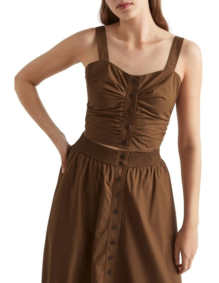 Poplin Button Through Top In Brown 1 Poplin Button Through Top In Brown