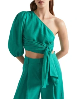 Linen Blouson One Shoulder Top