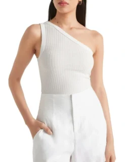 One Shoulder Rib Top In White -Heritage 937925470 937911160 4 720x928