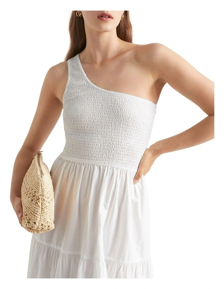 Poplin Shirred One Shoulder Maxi Dress 3 Poplin Shirred One Shoulder Maxi Dress - Image 3