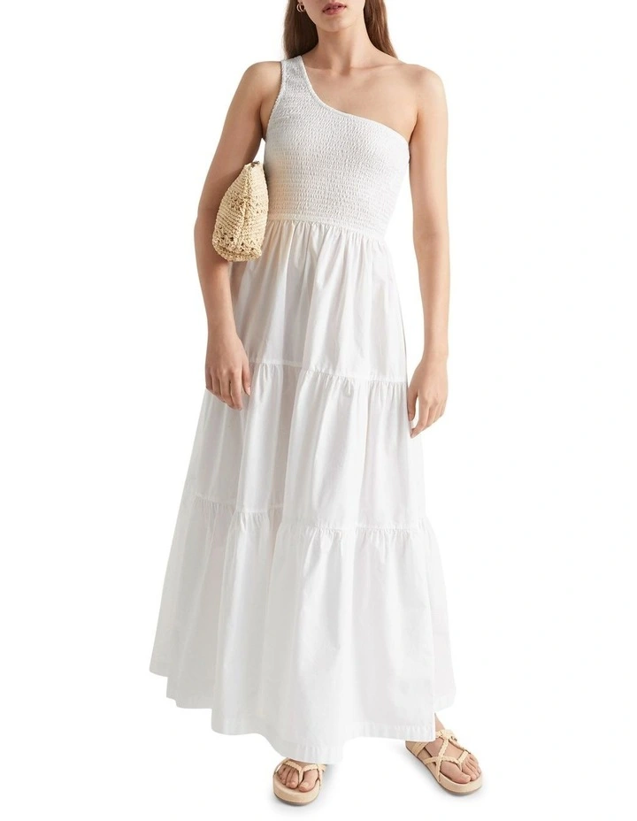 Poplin Shirred One Shoulder Maxi Dress 4 Poplin Shirred One Shoulder Maxi Dress - Image 4