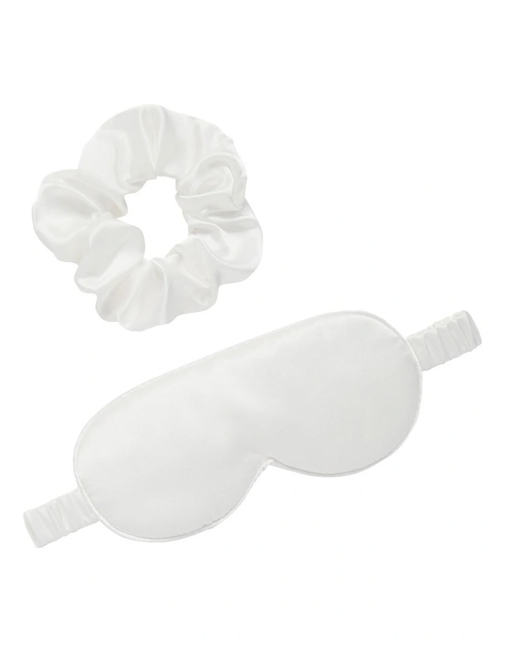 Silk Eye Mask And Scrunchie Set In White 1 Silk Eye Mask And Scrunchie Set In White