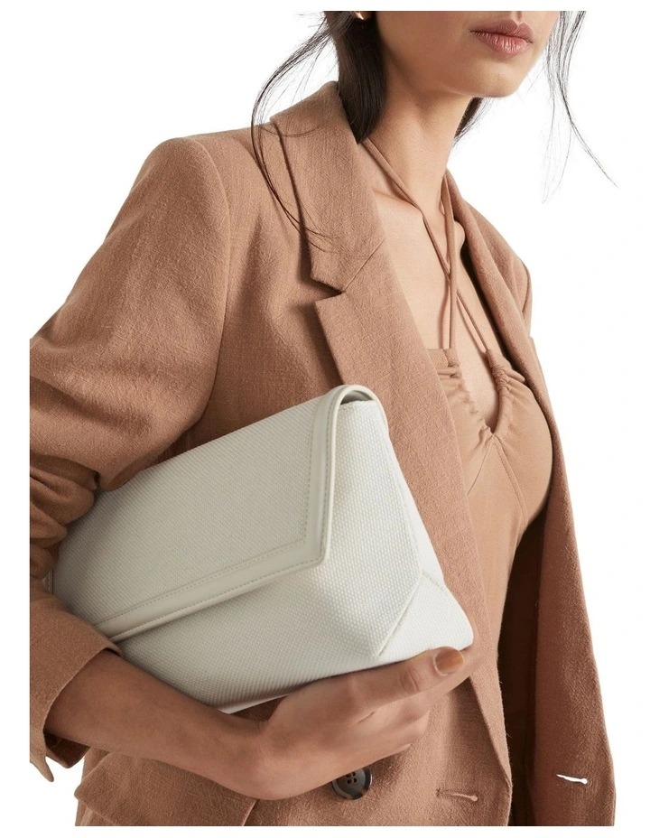 Textured Fold Over Clutch In Bone 2 Textured Fold Over Clutch In Bone - Image 2