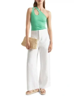 One Shoulder Cut Out Tank In Jade Green