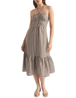 Linen Geo Halter Midi Dress