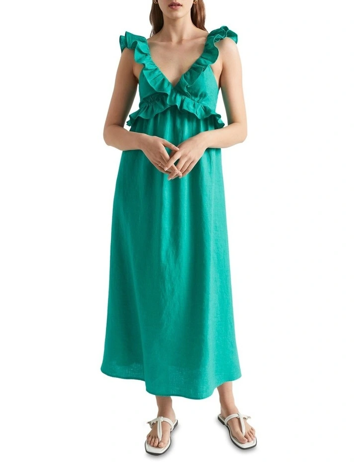 Linen Frill Detail Maxi Dress 1 Linen Frill Detail Maxi Dress