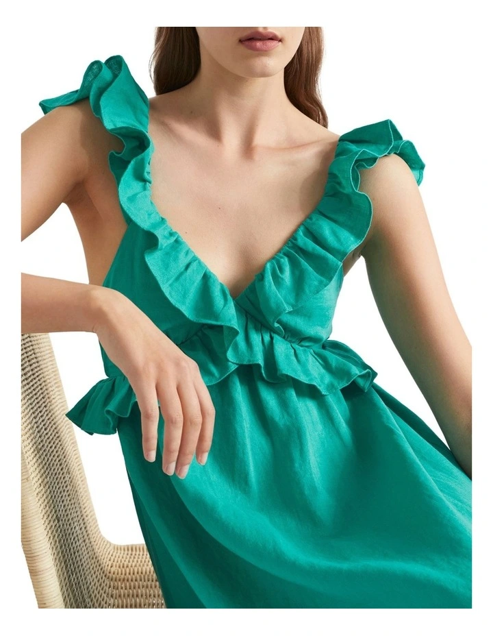 Linen Frill Detail Maxi Dress 2 Linen Frill Detail Maxi Dress - Image 2