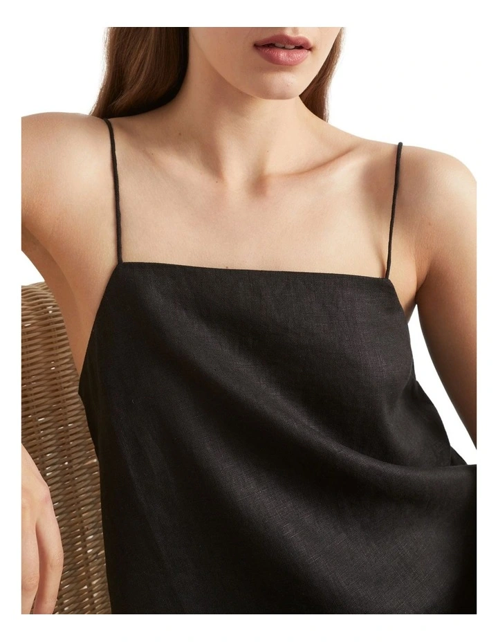 Linen A Line Mini Dress In Black 2 Linen A Line Mini Dress In Black - Image 2