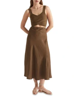 Cross Front Knit Top In Brown