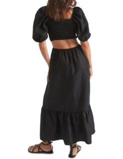 Linen Cut Out Shirred Midi Dress -Heritage 943696540 943671250 4 720x928