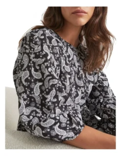 Linen Paisley Midi Dress In Black/White -Heritage 943696630 4 720x928