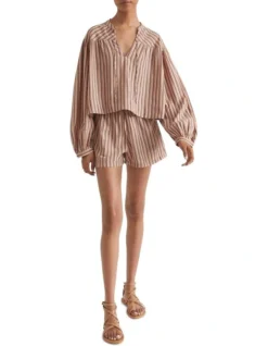 Stripe Voile Gathered Yoke Blouse