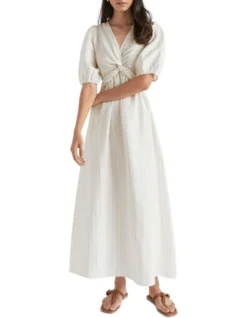 Linen Stripe Twist Front Maxi Dress