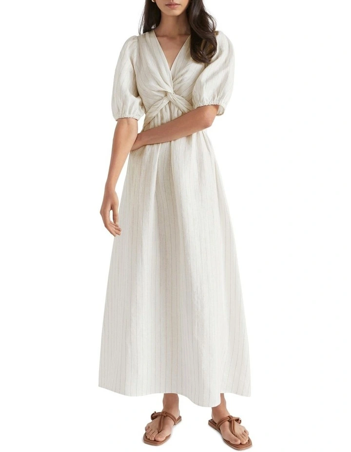 Linen Stripe Twist Front Maxi Dress 1 Linen Stripe Twist Front Maxi Dress