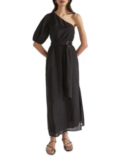 One Shoulder D Ring Belt Maxi Dress