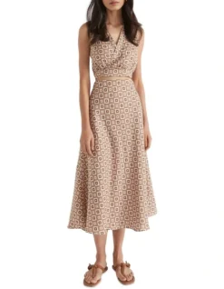 Floral Geo Midi Swing Skirt