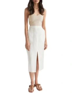 Linen Stripe Midi Skirt